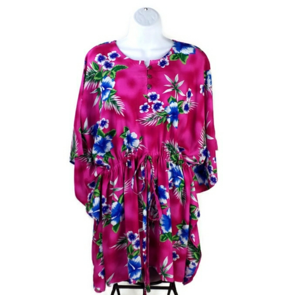 Hula Hula Hawaii Kristin Design Pink Floral Print Tunic Cover Up Womens One Size